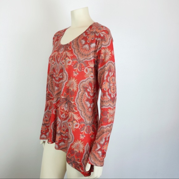 Soft Surroundings Printed Red Long Sleeve Top S - Picture 2 of 5